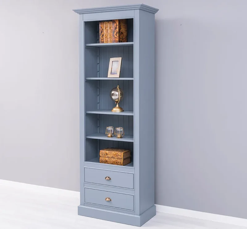 Hochschrank aus Massivholz mit Schubladen - Bücherregal
