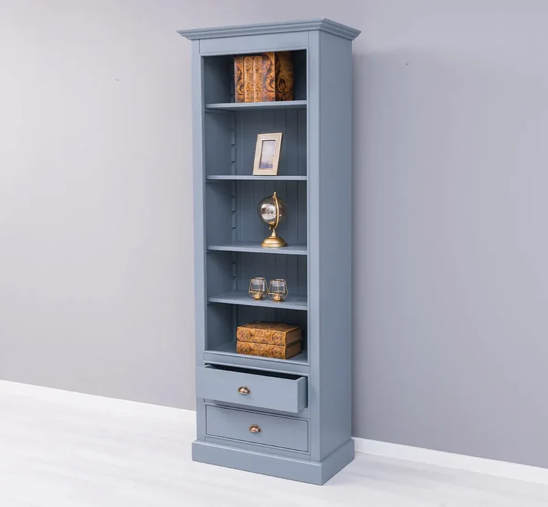 Hochschrank aus Massivholz mit Schubladen - Bücherregal