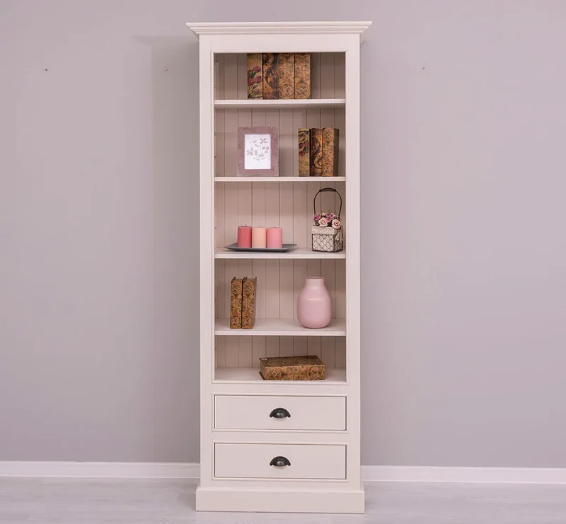 Hochschrank aus Massivholz mit Schubladen - Bücherregal