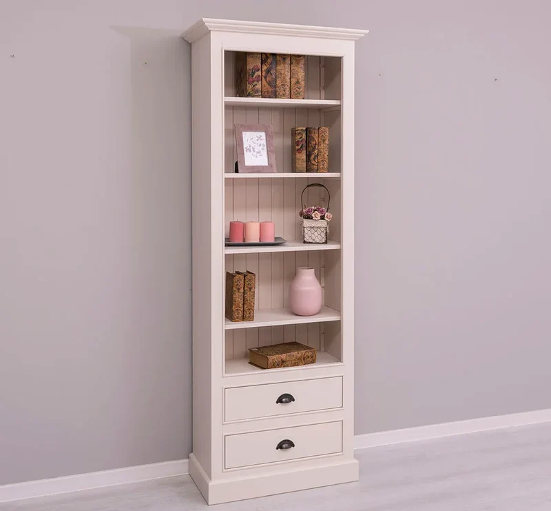 Hochschrank aus Massivholz mit Schubladen - Bücherregal