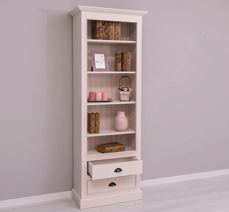 Hochschrank aus Massivholz mit Schubladen - Bücherregal