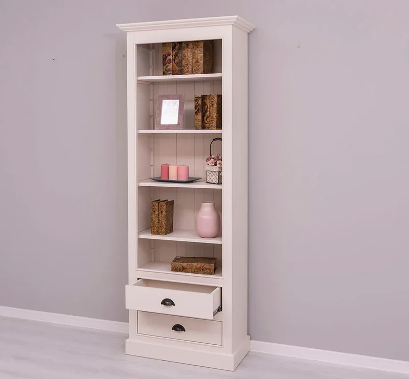 Hochschrank aus Massivholz mit Schubladen - Bücherregal