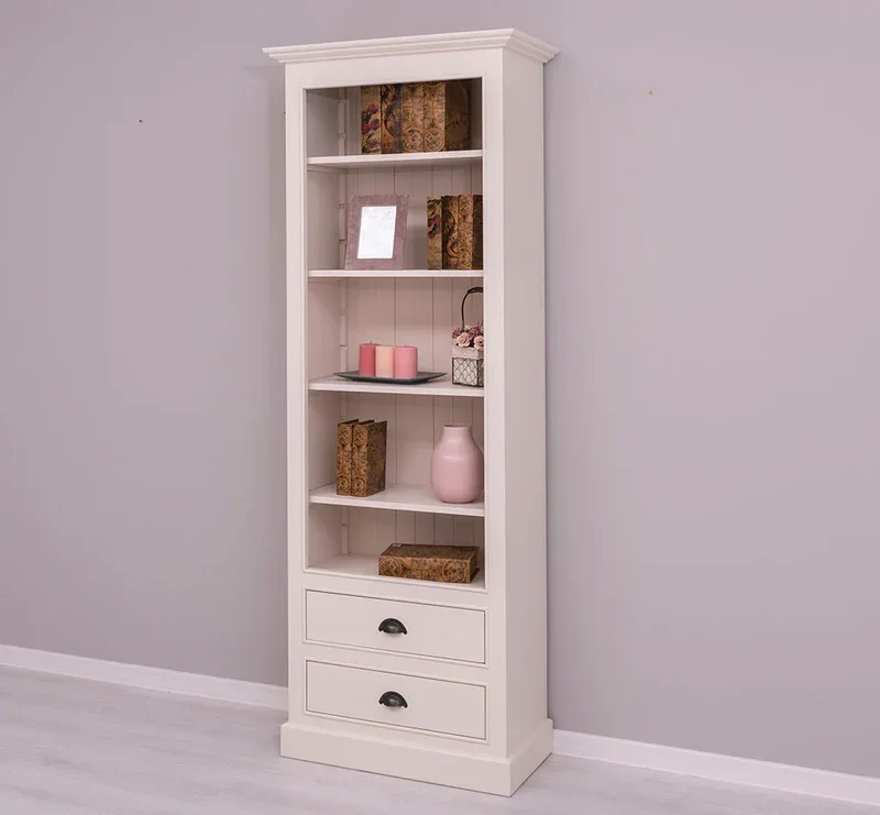 Hochschrank aus Massivholz mit Schubladen - Bücherregal