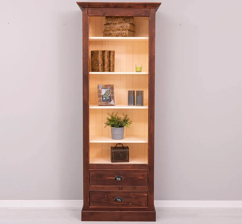 Hochschrank aus Massivholz mit Schubladen - Bücherregal