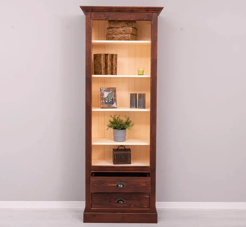 Hochschrank aus Massivholz mit Schubladen - Bücherregal