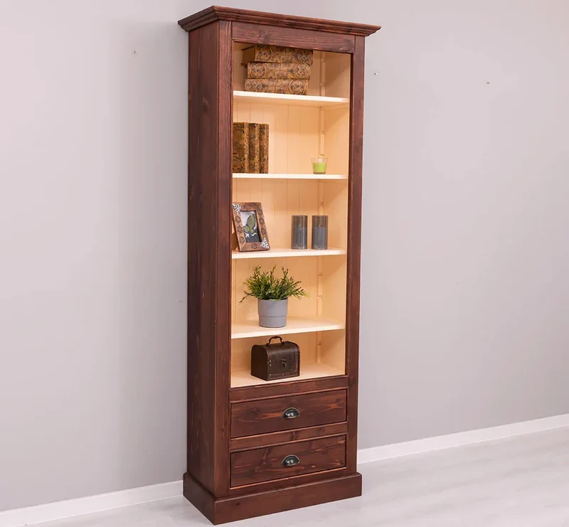 Hochschrank aus Massivholz mit Schubladen - Bücherregal