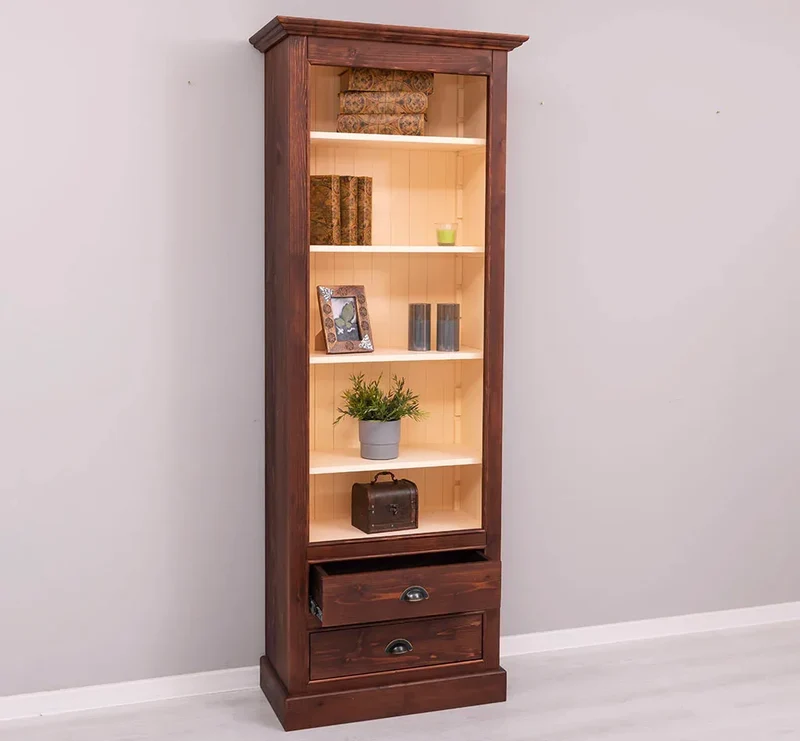 Hochschrank aus Massivholz mit Schubladen - Bücherregal