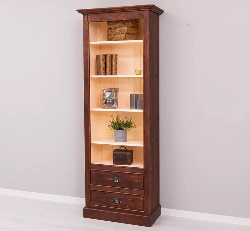Hochschrank aus Massivholz mit Schubladen - Bücherregal