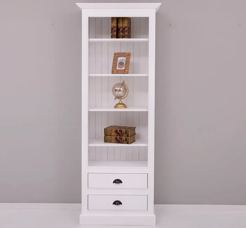 Hochschrank aus Massivholz mit Schubladen - Bücherregal