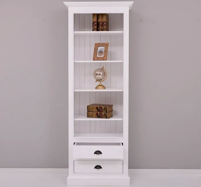 Hochschrank aus Massivholz mit Schubladen - Bücherregal
