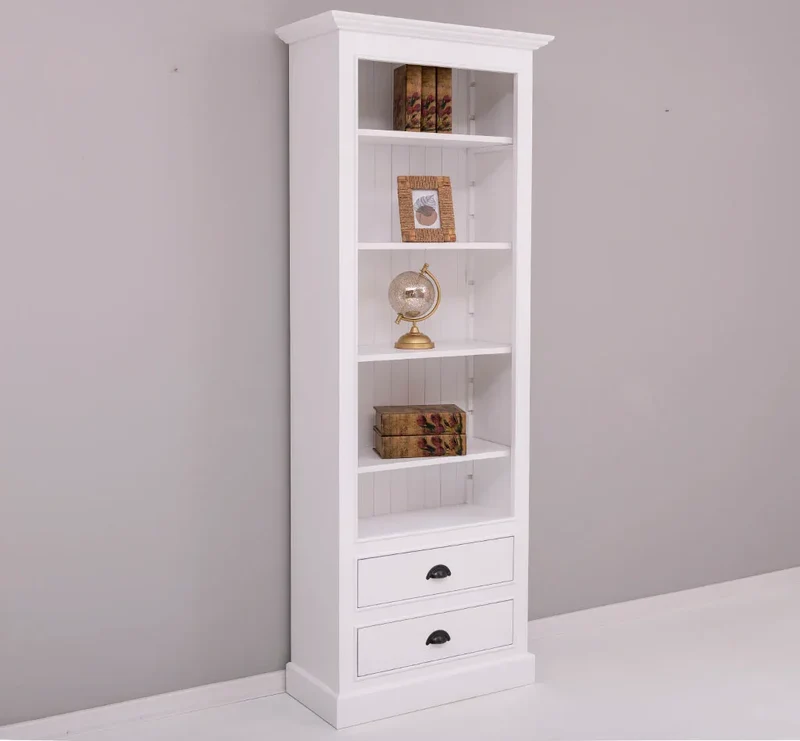Hochschrank aus Massivholz mit Schubladen - Bücherregal
