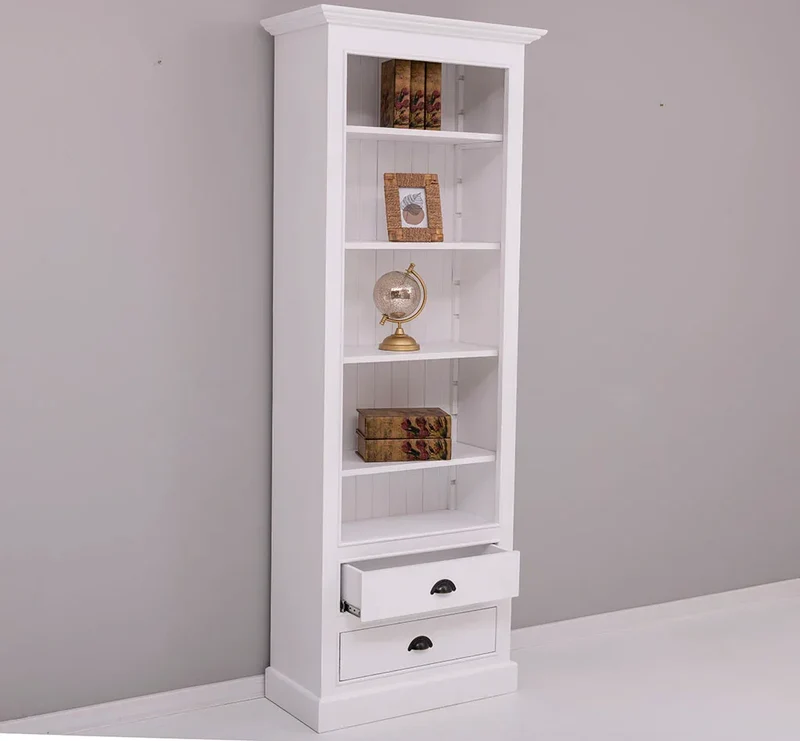 Hochschrank aus Massivholz mit Schubladen - Bücherregal