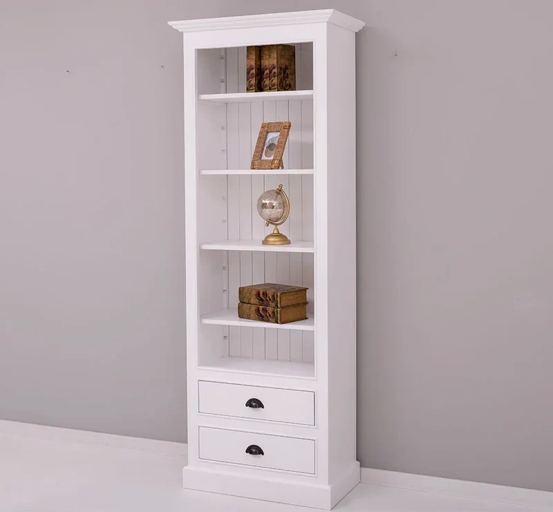 Hochschrank aus Massivholz mit Schubladen - Bücherregal