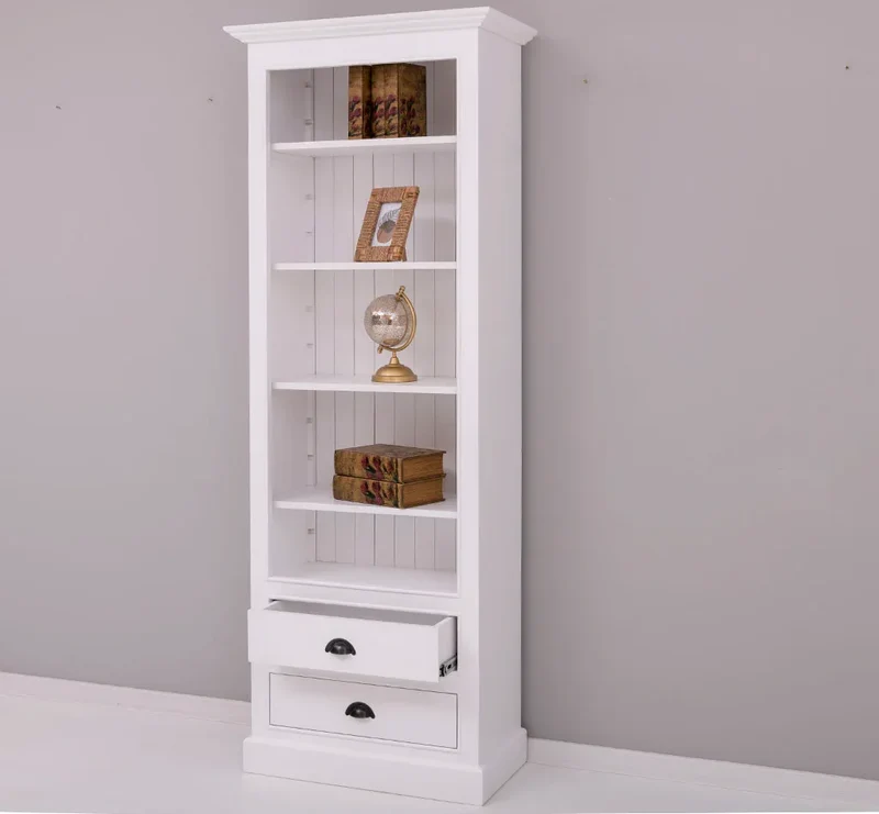 Hochschrank aus Massivholz mit Schubladen - Bücherregal