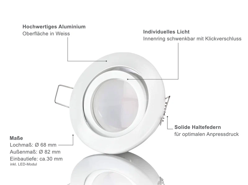LED Einbaustrahler Flach - Weiß Rund 5W Dimmbar 120° - Rapid