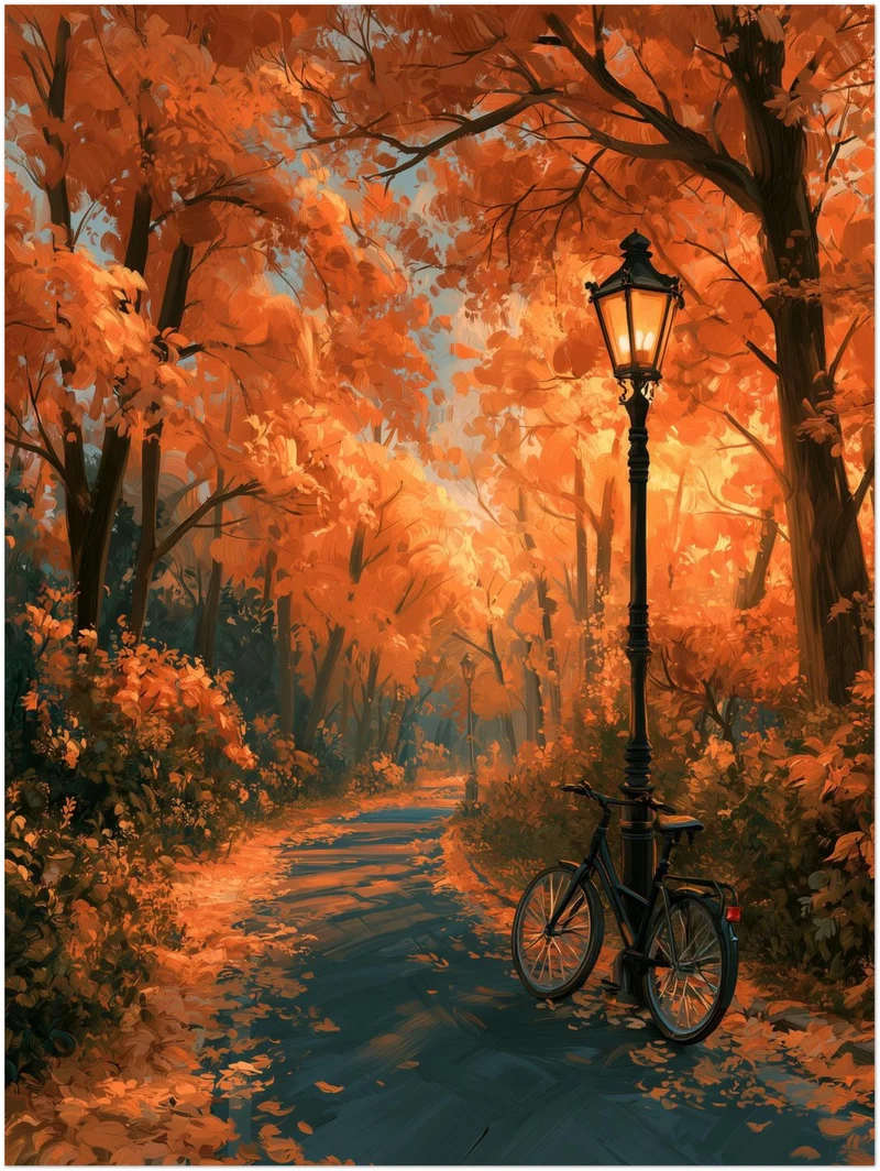 Herbstweg mit Laterne Leinwand