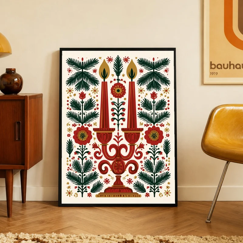 Kerzenleuchter im Weihnachtsgarten Poster