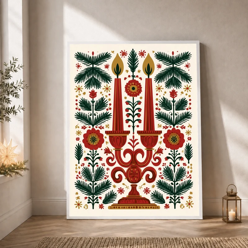 Kerzenleuchter im Weihnachtsgarten Poster