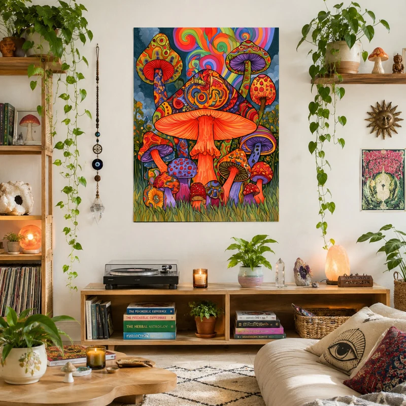 Psychedelischer Pilzwald Poster