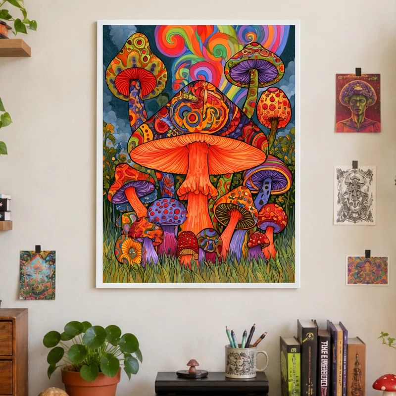 Psychedelischer Pilzwald Poster