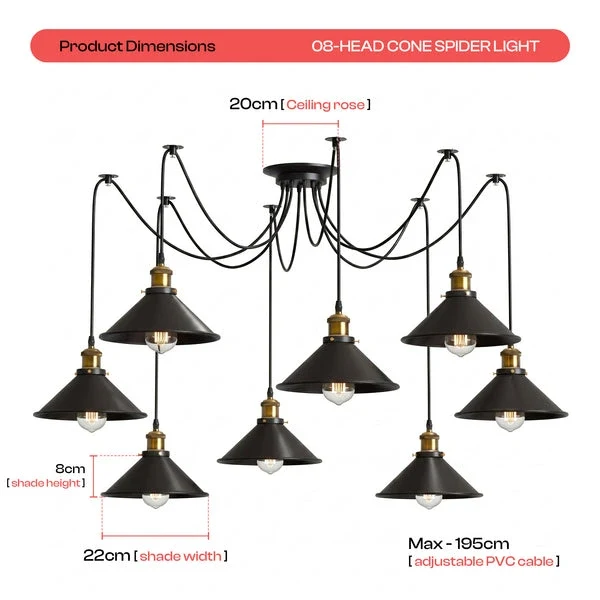 Schwarze Spinnenlampe Vintage – Industrie Pendelleuchte Auswählbar | Ø 22cm | E27 ~3308
