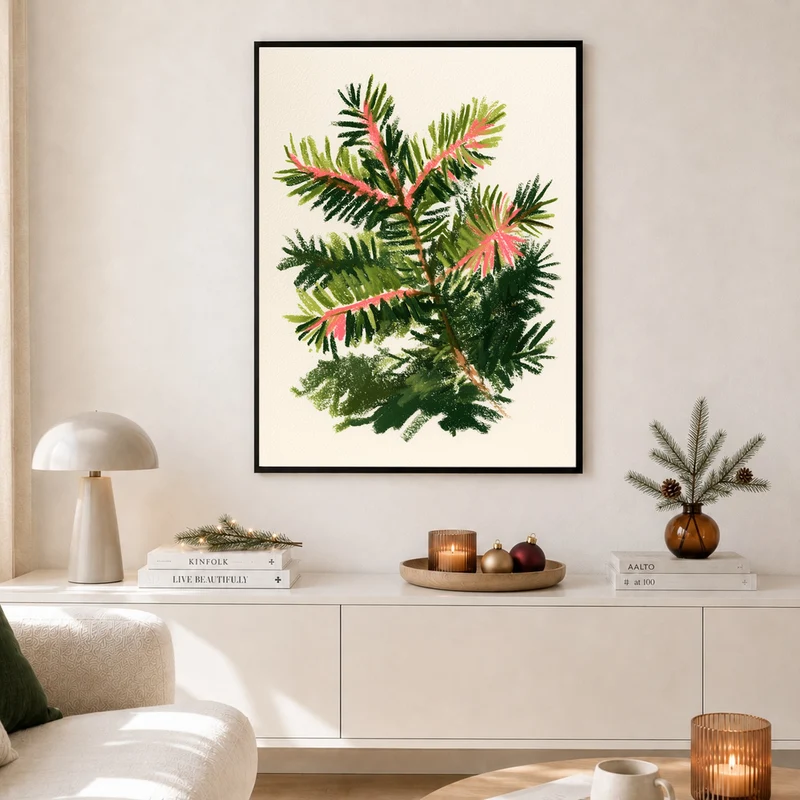 Tannenzweig mit rosa Trieben Poster