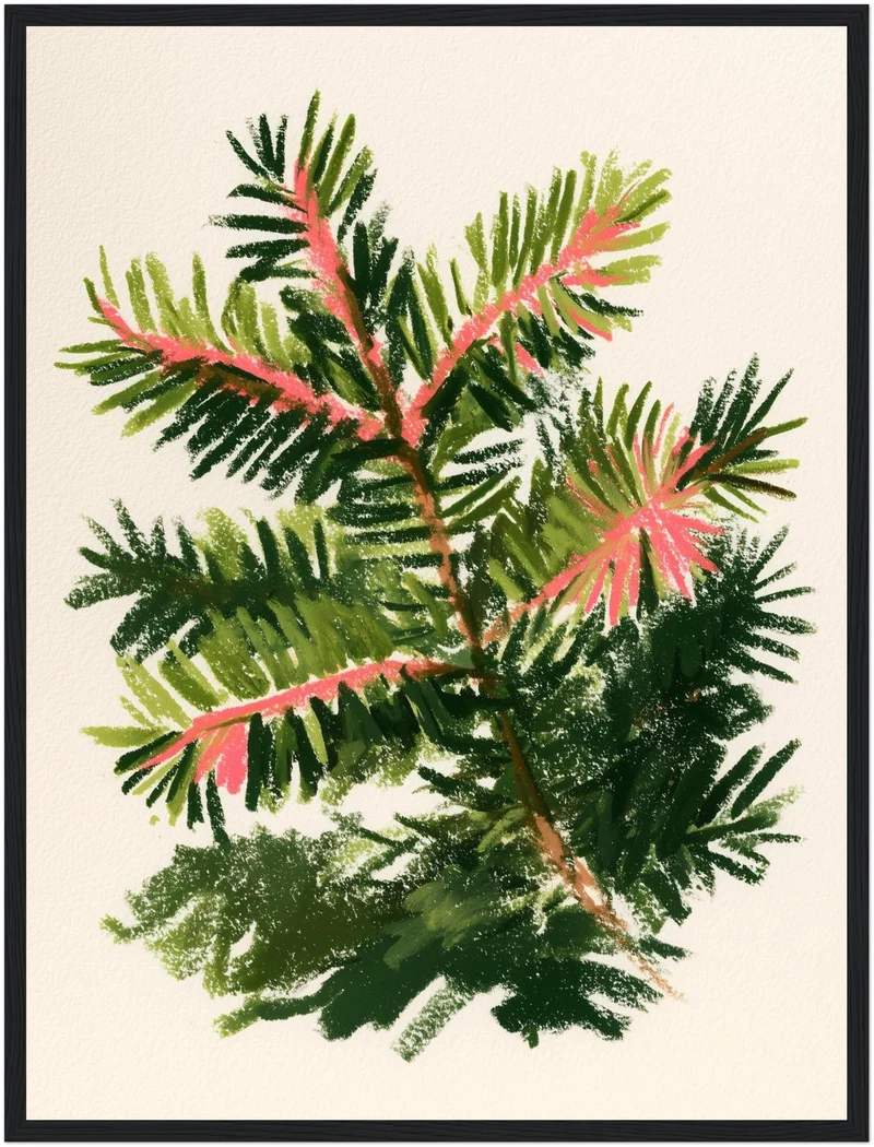 Tannenzweig mit rosa Trieben Poster