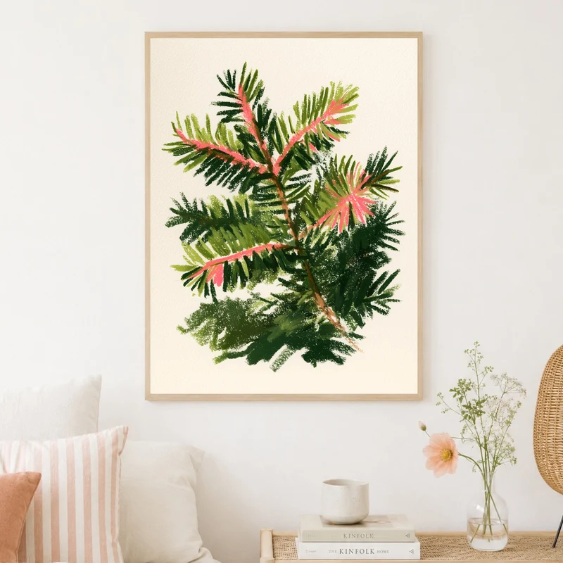 Tannenzweig mit rosa Trieben Poster