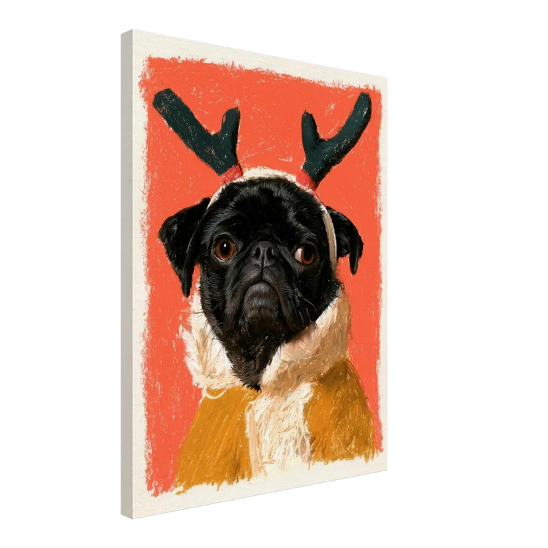 Mops als Rentier Leinwand