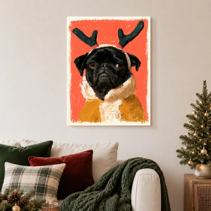 Mops als Rentier Leinwand