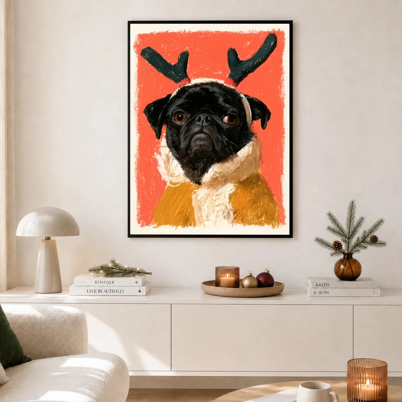 Mops als Rentier Poster