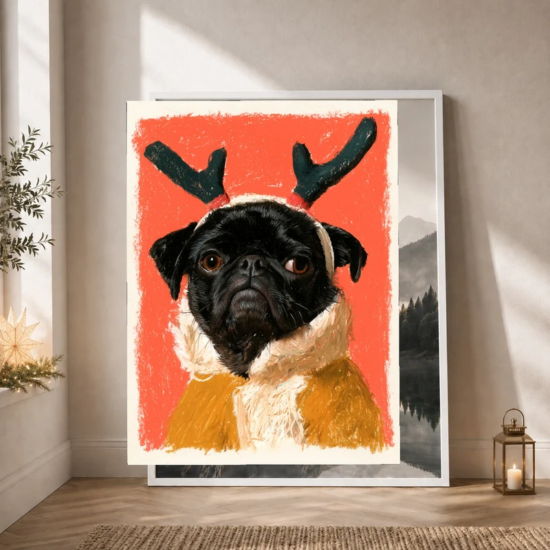 Mops als Rentier Poster