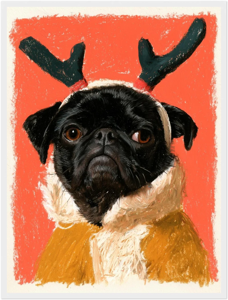 Mops als Rentier Poster