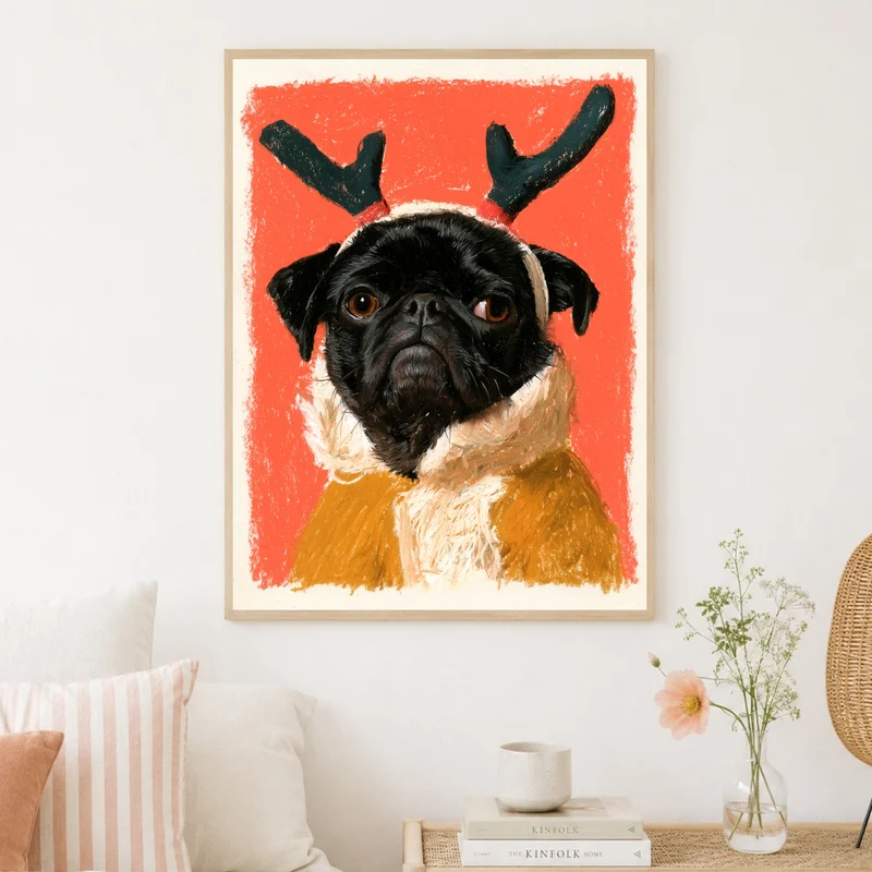 Mops als Rentier Poster