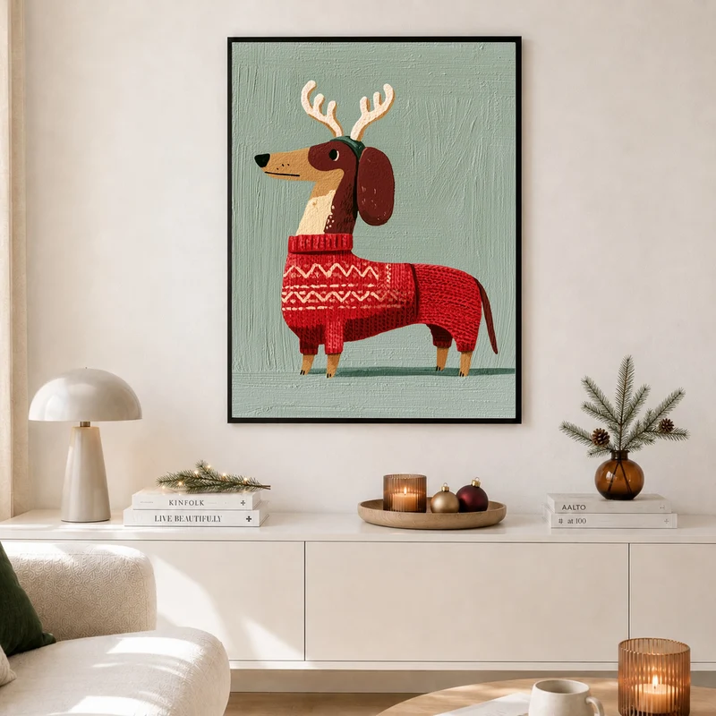 Dackel im Weihnachtspullover Poster