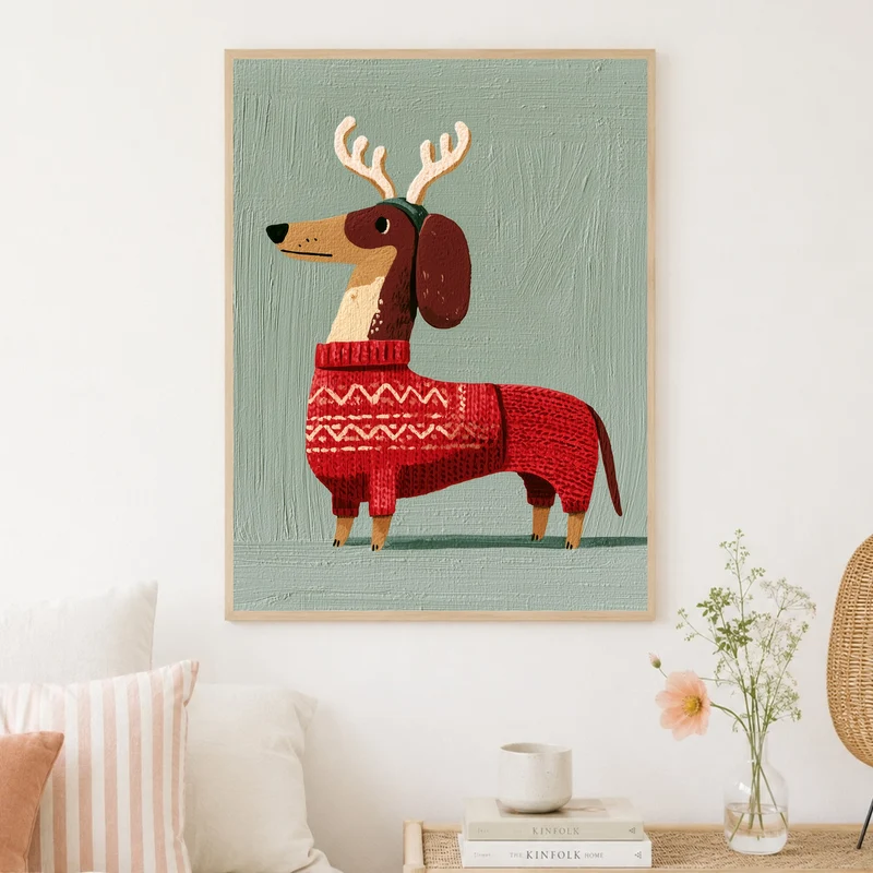 Dackel im Weihnachtspullover Poster