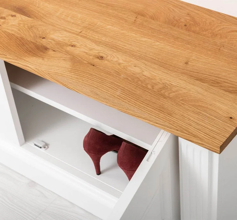 Garderobe aus Massivholz mit 6 Haken und 2 Staufächern - Eichenbank