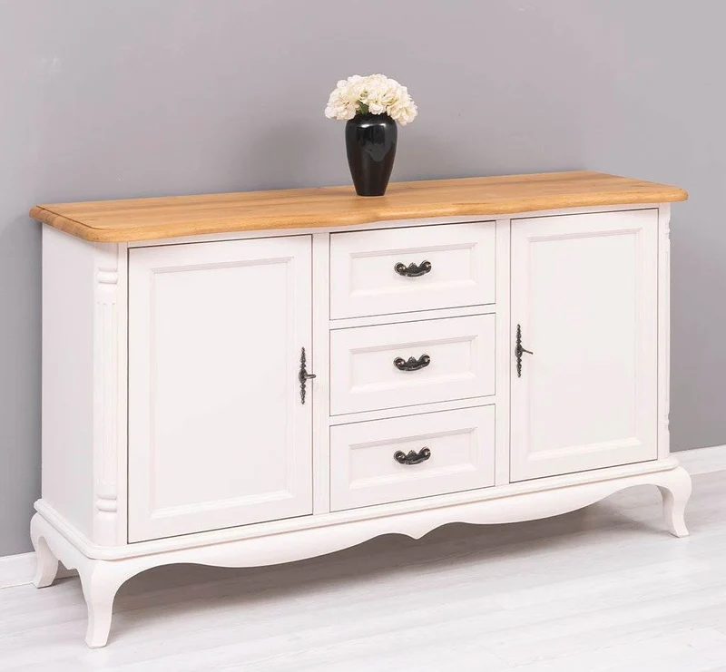 Vintage Sideboard aus Massivholz mit 2 Türen und 3 Schubladen | Kommode mit geschwungenen Füßen | Barock