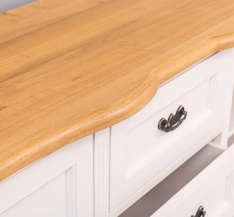 Vintage Sideboard aus Massivholz mit 2 Türen und 3 Schubladen | Kommode mit geschwungenen Füßen | Barock