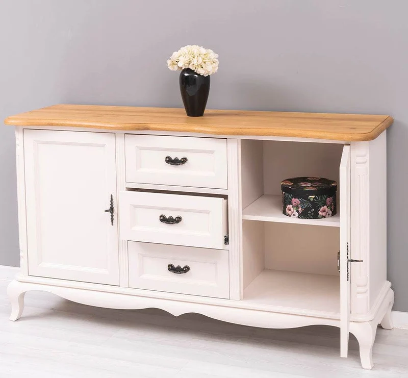 Vintage Sideboard aus Massivholz mit 2 Türen und 3 Schubladen | Kommode mit geschwungenen Füßen | Barock
