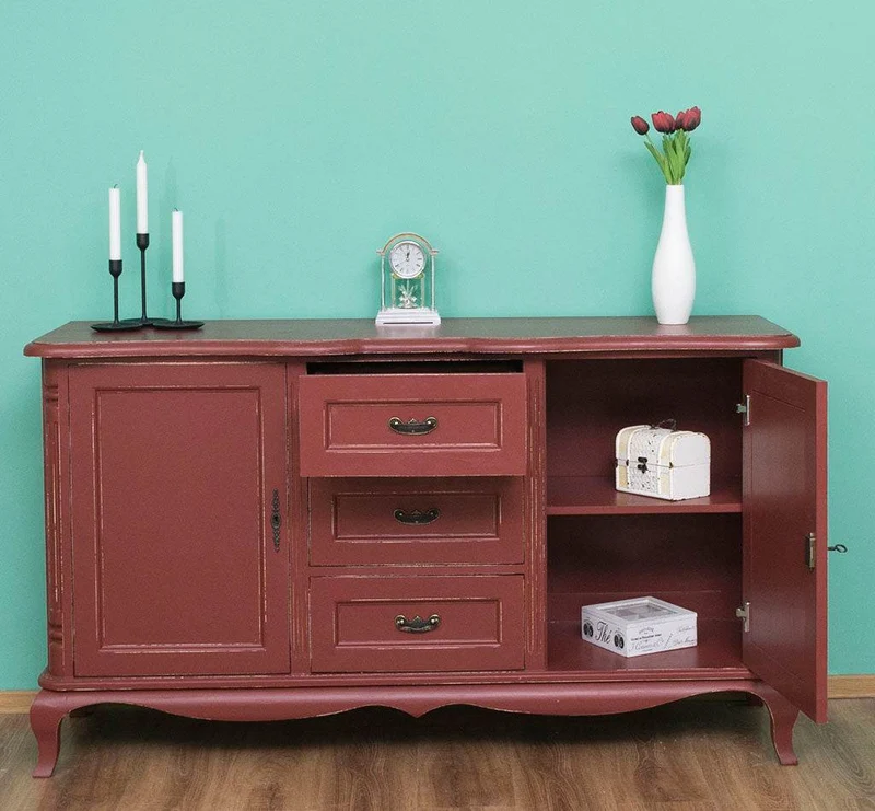 Vintage Sideboard aus Massivholz mit 2 Türen und 3 Schubladen | Kommode mit geschwungenen Füßen | Barock