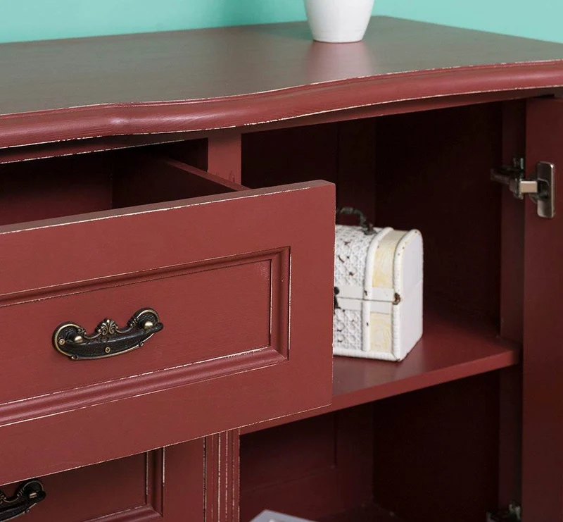 Vintage Sideboard aus Massivholz mit 2 Türen und 3 Schubladen | Kommode mit geschwungenen Füßen | Barock