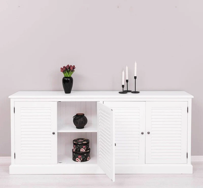Sideboard aus Massivholz mit Lamellentüren | Kommode mit vier Türen und Knopfgriffen