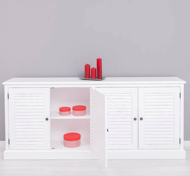 Sideboard aus Massivholz mit Lamellentüren | Kommode mit vier Türen und Knopfgriffen