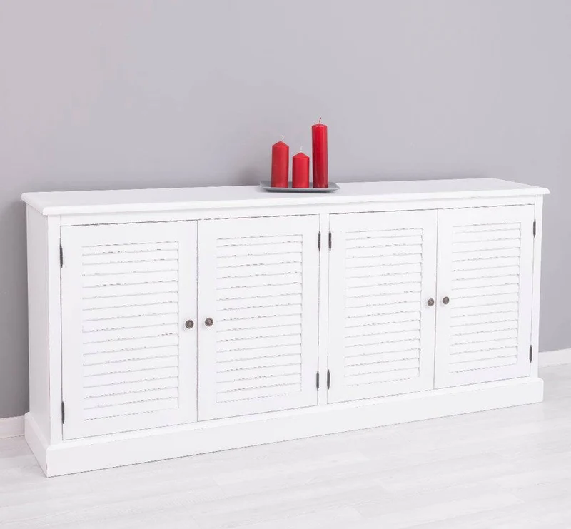 Sideboard aus Massivholz mit Lamellentüren | Kommode mit vier Türen und Knopfgriffen