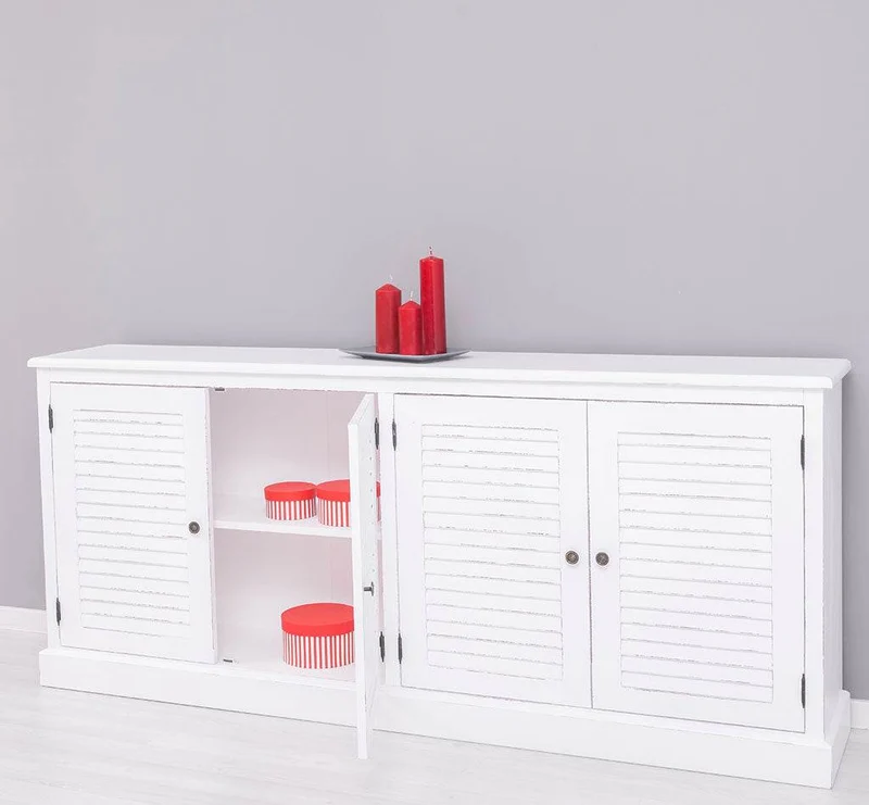 Sideboard aus Massivholz mit Lamellentüren | Kommode mit vier Türen und Knopfgriffen