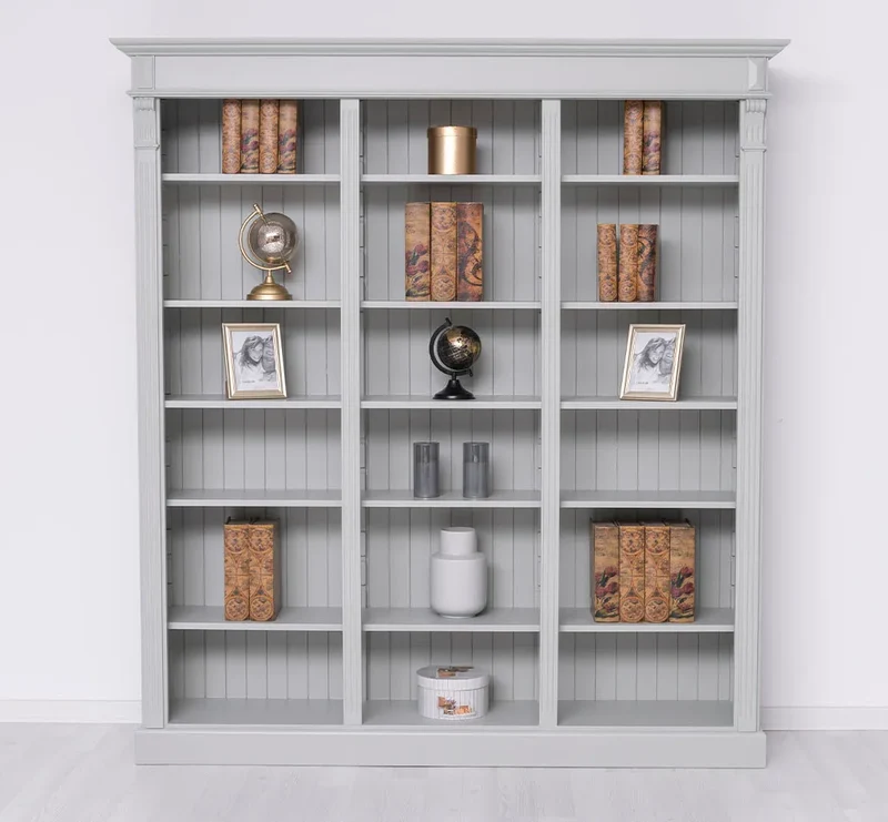 Großes Bücherregal aus Massivholz mit verzierter Kranzleiste | Regalwand in verschiedenen Farben