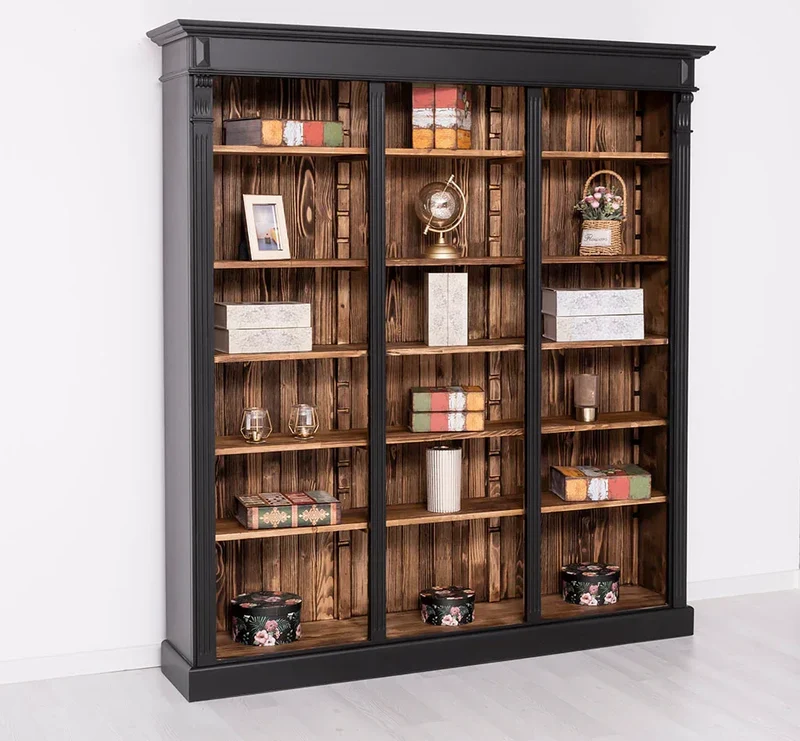 Großes Bücherregal aus Massivholz mit verzierter Kranzleiste | Regalwand in verschiedenen Farben