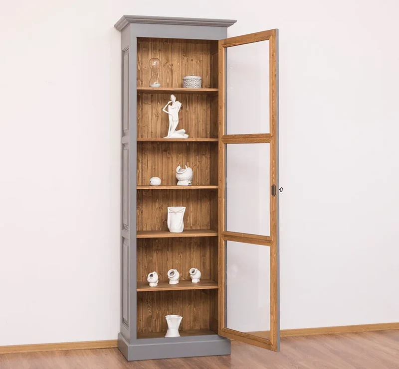 Vitrine aus Massivholz | Ablage mit Glastür