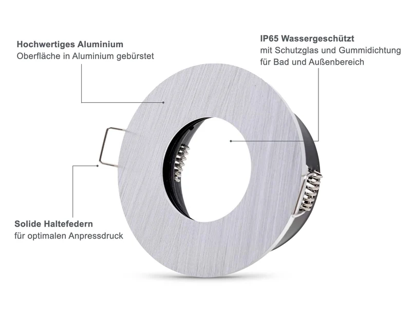 LED Einbaustrahler IP65 - Aluminium gebürstet Rund 5W GU10 - Fora